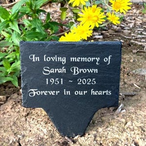 Personalised Engraved Slate Memorial Tree Grave Marker Outside Plaque with Stake Ground Spike Waterproof and Weatherproof 12 x 14cm