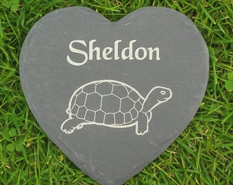 Pet Tortoise Feeding Plate, Personalised Engraved Natural Heart Rock Basking Stone, Food Dish Claw Scratch Heat Mat for Tortoise Lovers Gift