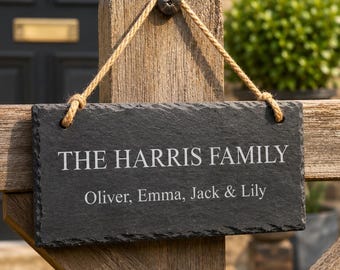 Personalised Family Name Slate Sign | Custom House Plaque | Rustic Hanging Home Sign | Housewarming Gift | Indoor Outdoor Street Sign
