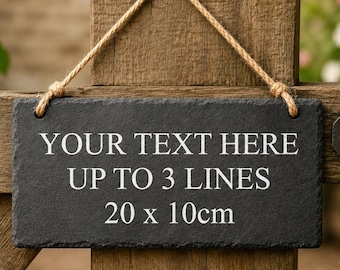 Personalised Slate Sign, Custom Hanging Plaque, Bespoke Garden Fence Door House Sign, Rustic Engraved Gift, Any Text, Handmade Home Decor