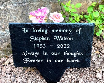 Personalised Engraved Slate Memorial Grave Marker Headstone Rustic Plaque Outside Waterproof Plaque with Stake Spike