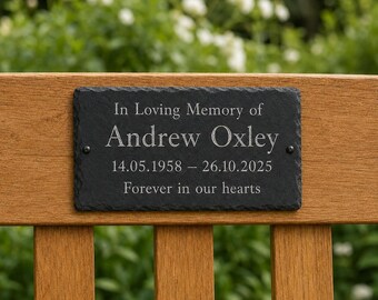 Personalised Slate Human Memorial Bench Plaque, Custom Engraved Remembrance Sign, Outdoor Bereavement Garden Tribute Sympathy Gift 20 x 10cm