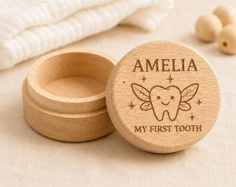 My First Tooth | Personalized Pine Wood Tooth Fairy Box | Engraved First Tooth Storage Keepsake Gift
