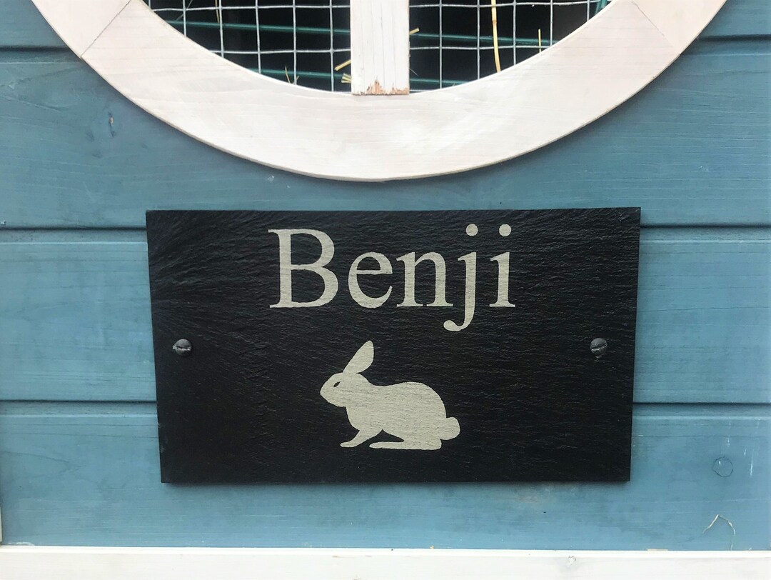 Pet Rabbit Hutch Sign Personalised Engraved Slate Cage Bunny Plaque Pet