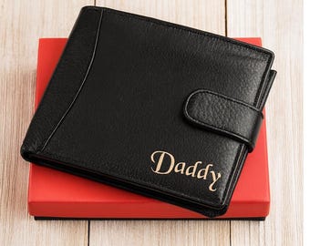 Mens Personalised Leather RFID Wallet Engraved Gift for Him Dad Daddy Grandad Gift Boxed