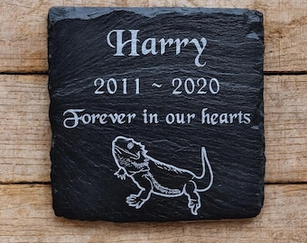 Personalised Engraved Slate Pet Memorial Grave Marker Plaque for a Lizard Bearded Dragon