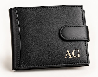 Custom Men's Genuine Leather Wallet, Personalised Rfid Trifold Card Holder, Engraved Black Coin Purse, Birthday Gift For Him, Dad, Husband