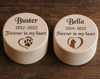 Personalised Engraved Pet Memorial Wooden Fur Ashes Urn Casket Keepsake Box for a Dog or Cat