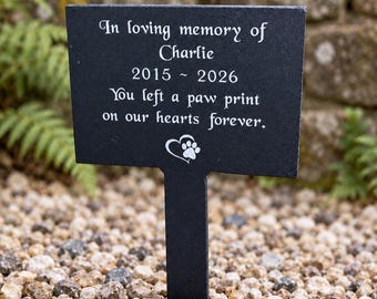 Personalised Pet Memorial Slate Stake | Dog or Cat Grave Marker | Engraved Garden Plaque | Pet Loss Sympathy Remembrance Gift