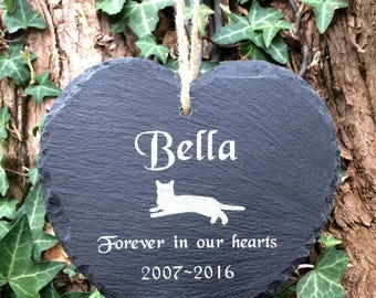 Personalised Cat Memorial Hanging Stone Heart Plaque – Custom Pet Grave Marker – Engraved Remembrance Gift for Cat Loss – Pet Tribute Sign