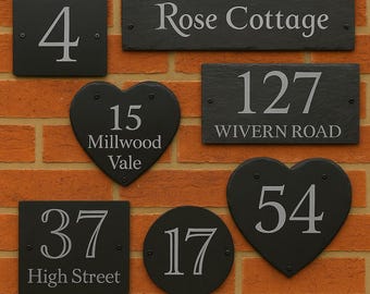 Rustic Natural Slate House Number Door Plaque Personalised Engraved Bespoke Name Plate Signs