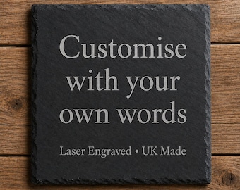 Personalised Laser Engraved Black Slate Plaque, Custom Square Message Sign, Rustic Tabletop Ornament, Bespoke Home Decor, Keepsake Home Gift