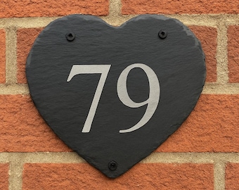 Rustic Heart Slate House Sign, Custom Engraved Door Number Address Plaque