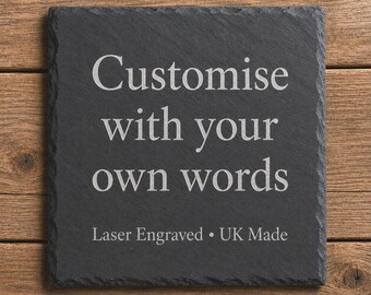 Personalised Engraved Slate Coaster, Custom Drinks Mat, Handmade Wedding Gift, New Home Present, Housewarming Keepsake UK Made Decor Present