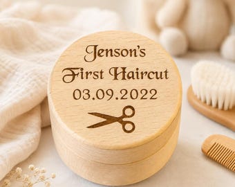 Personalised Engraved First Haircut Keepsake Box, Wooden Baby Curl Trinket Box, Custom Lock Of Hair Holder, Newborn Christening Baptism Gift