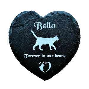 Cat Pet Memorial Stone Plaque, Personalised Engraved Slate Heart Grave Marker Headstone Sign for a Cat