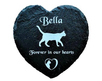 Cat Pet Memorial Stone Plaque, Personalised Engraved Slate Heart Grave Marker Headstone Sign for a Cat