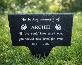 Personalised Slate Pet Memorial Engraved Dog Cat Garden Plaque, Outdoor Pet Loss Garden Tribute Headstone Gift