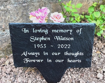 Personalised Engraved Slate Memorial Grave Marker Headstone Rustic Plaque Outside Waterproof Plaque with Stake Spike