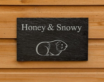 Guinea Pig Cage Hutch Sign, Personalised Engraved Pet Guinea Pig Stone Nameplate Plaque, Indoor or Outdoor Cage Hutch Name Plate Slate Sign