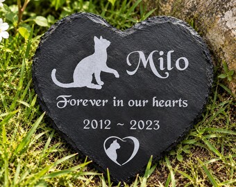 Cat Memorial Heart Plaque | Personalised Slate Pet Grave Marker | Cat Loss Sympathy Gift | Pet Memorial Garden Engraved Keepsake Remembrance