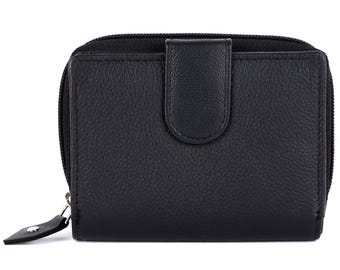 Womens Genuine Black Leather Purse - Zip around Credit Card Holder Ladies RFID Protection Coin Clutch Small Wallet Birthday Gift for Her Mum