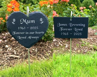 Engraved Memorial Grave Marker Stake – Personalised Outdoor Hanging Garden Stone Plaque – Custom Remembrance Tribute Gift for Mum, Dad, Nan