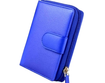 Handmade RFID Leather Purse for Women, Small Blue Wallet with Coin Pocket, Ladies Zip Womens Wallet, Gift for Her, Mum Nan Sister Aunt