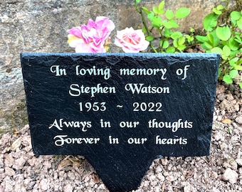 Personalised Engraved Slate Memorial Tree Grave Marker Headstone Rustic Plaque Outside Waterproof Plaque with Stake Ground Spike