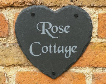 Rustic slate house sign farmhouse door number cottage heart plaque