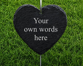 Personalised Natural Slate Heart Plaque, Custom Message Garden Stake, Engraved Hanging Sign, Rustic Outdoor Lawn Ornament, Unique Home Gift