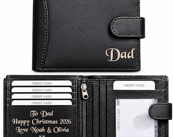 Personalised Mens Genuine Leather Wallet RFID | Engraved Gift for Him Dad Husband Boyfriend