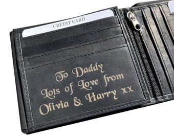 Men's Personalised Engraved Wallet, Genuine Soft Black Real Leather Wallet, Personalized Gift for Him, Boyfriend, Husband, Dad, Grandad, Son