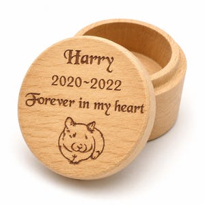 Personalised Engraved Wooden Hamster Memorial Box, Mini Round Pine Ashes Urn, Fur Hair Keepsake, Pet Loss Casket, Bereavement Sympathy Gift