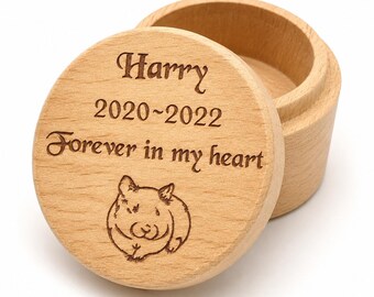 Personalised Engraved Wooden Hamster Memorial Box, Mini Round Pine Ashes Urn, Fur Hair Keepsake, Pet Loss Casket, Bereavement Sympathy Gift