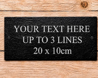 Personalised Engraved Slate Plaque, Custom Message Rustic Garden Sign, Weather Resistant Outdoor House Nameplate, Handmade Black Door Decor