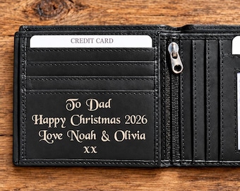 Personalized Leather Wallet, Engraved Genuine Leather Custom Name Wallet, Christmas Gift For Him, Men, Dad, Father, Husband, Boyfriend, Son