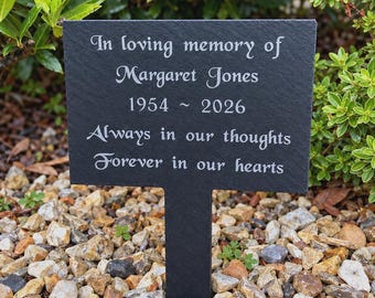 Personalised Slate Memorial Plaque Stake, Engraved Grave Marker, Remembrance Tribute Sympathy Loss Gift