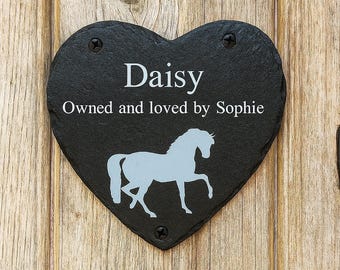 Horse Name Plate Personalised Stable Door Heart Plaque Owned by Horse Owner Custom Made Engraved Handmade Sign