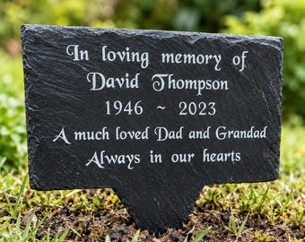 Personalised Engraved Slate Memorial Plaque Stake | Rustic Outdoor Grave Marker (7" x 7")