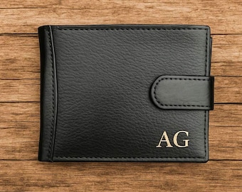Mens Personalised Engraved Real Soft Black Genuine Leather Wallet Christmas Gift for Him Man