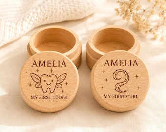 My First Curl & Tooth Box Gift Set, Personalised Baby Keepsake Pots