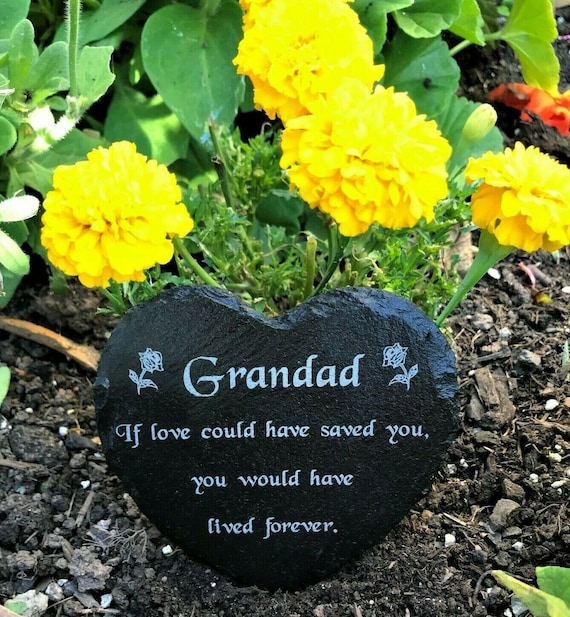 Grandad Memorial Plaque Engraved Natural Slate Stone Heart Memorial Grave Marker Headstone Plaque for Grandad