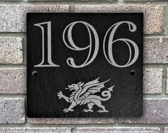 House Sign  Number plaque Rustic Welsh Personalised Football Team Slate Door 