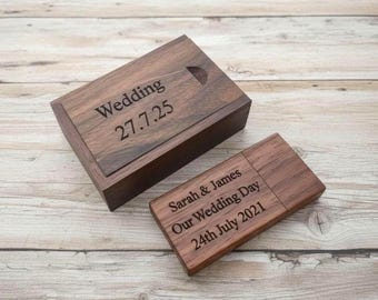 Personalised Walnut USB Memory Stick | Engraved 16GB Flash Drive with Wooden Presentation Box
