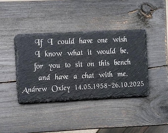 Personalised Engraved Black Slate Bench Plaque, Custom In Loving Memory Tribute Sign, Bereavement Sympathy Gift, Garden Marker Keepsake