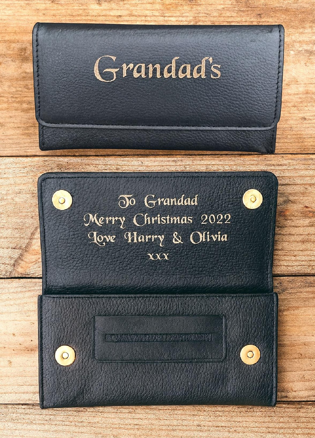 Personalised Engraved Black Soft Leather Tobacco Baccy Rizla Storage Pouch Gift - Foto 10