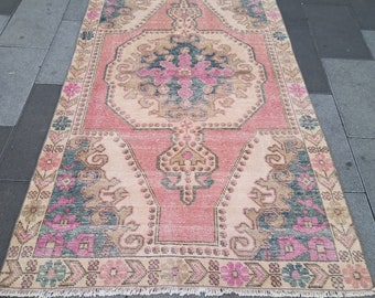 5x7 turkish mat,7.1x4.5 ft,pink vintage rug,pink oushak rug,pink beige rug,wool rug,floral rug,natural rug,small rug,oriental rug area rug,