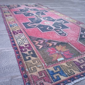 Vintage turkish Rug * 4x9 Handmade Rug * red black rug * carpet for living room * kilim ottoman mother's days gift mother's days gift