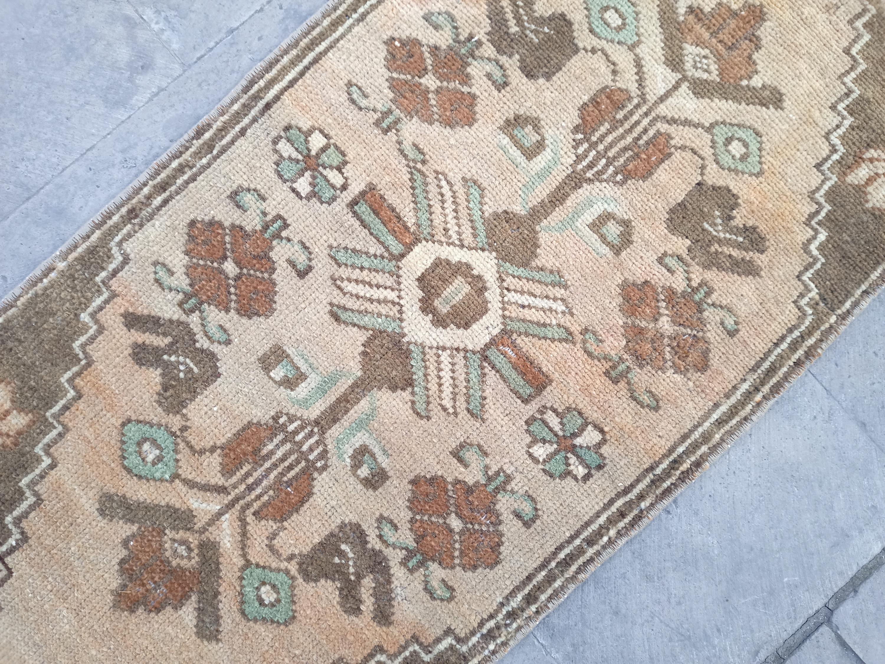 Vintage Turkish Small Beige Rug 2x3 – Brown Mini Carpet,handknotted small rug,indoor mat,bathroom mat,cozy carpet,antique oushak rug, 449